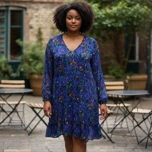 Anna Scholz Purple and Blue  Silk Dress